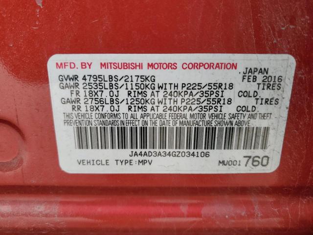 2016 MITSUBISHI OUTLANDER - JA4AD3A34GZ034106