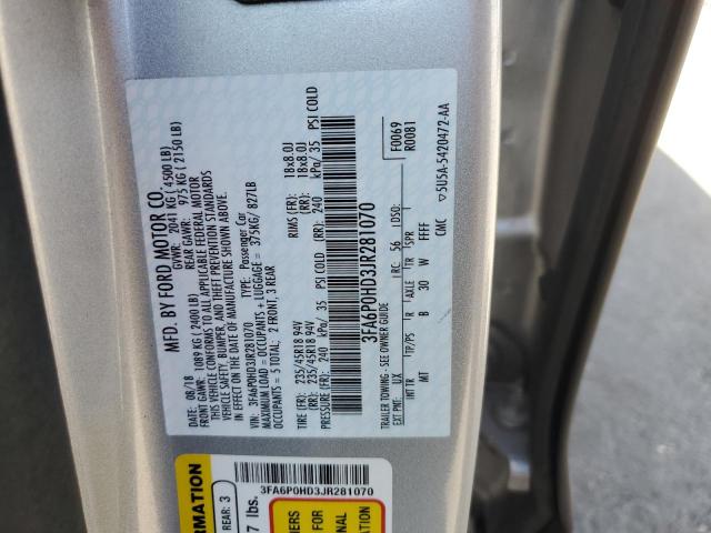 2018 FORD FUSION SE - 3FA6P0HD3JR281070