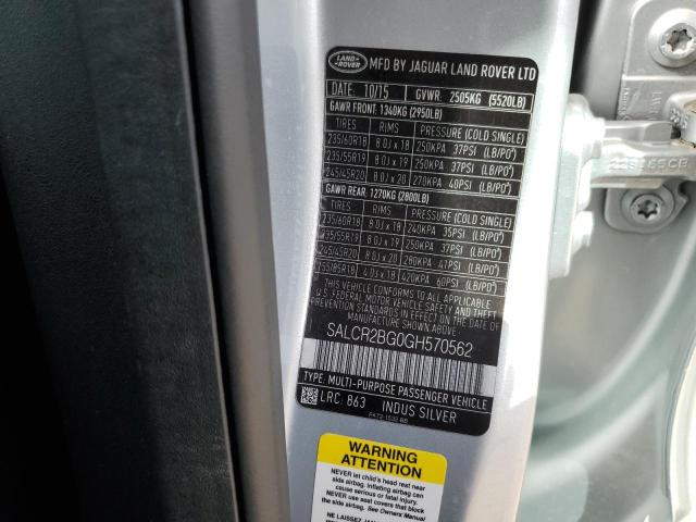 2016 LAND ROVER DISCOVERY - SALCR2BG0GH570562