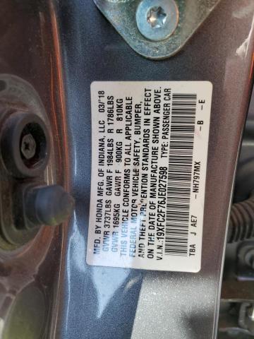 2018 HONDA CIVIC EX - 19XFC2F76JE027598