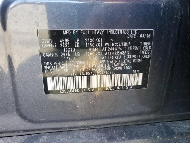2016 SUBARU OUTBACK 4S4BSACC2G3310962
