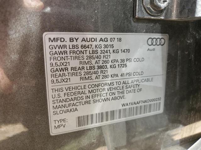 2019 AUDI Q7 PRESTIG WA1VAAF74KD000232