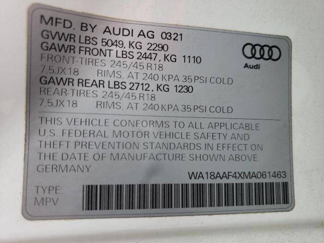 2021 AUDI A4 ALLROAD WA18AAF4XMA061463