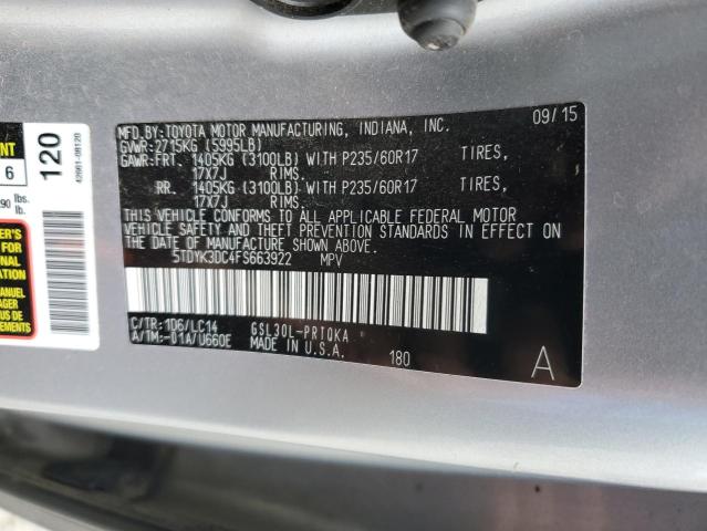 2015 TOYOTA SIENNA XLE 5TDYK3DC4FS663922