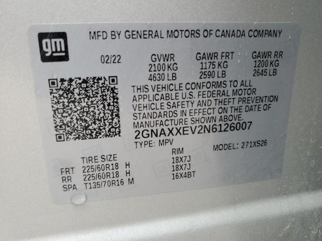 2022 CHEVROLET EQUINOX PR - 2GNAXXEV2N6126007