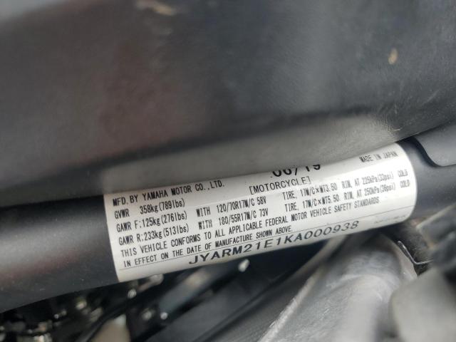2019 YAMAHA XSR700 JYARM21E1KA000938