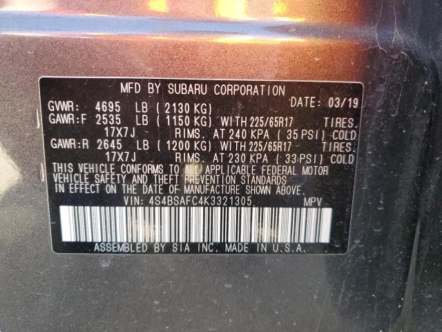 2019 SUBARU OUTBACK 2.5I PREMIUM 4S4BSAFC4K3321305