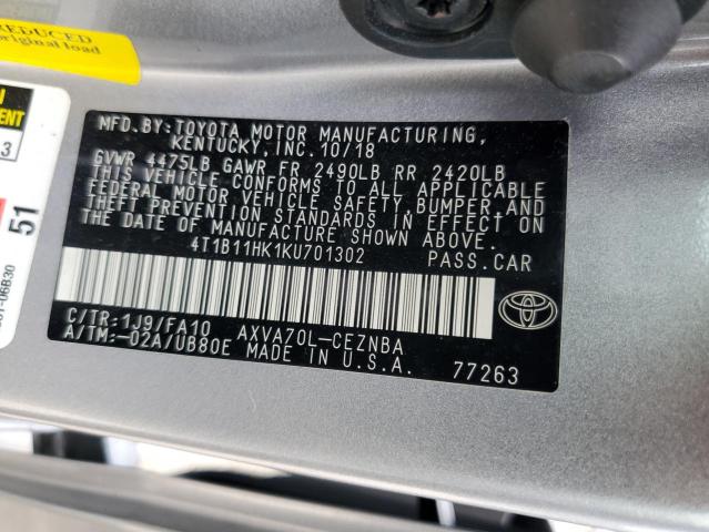 2019 TOYOTA CAMRY L - 4T1B11HK1KU701302