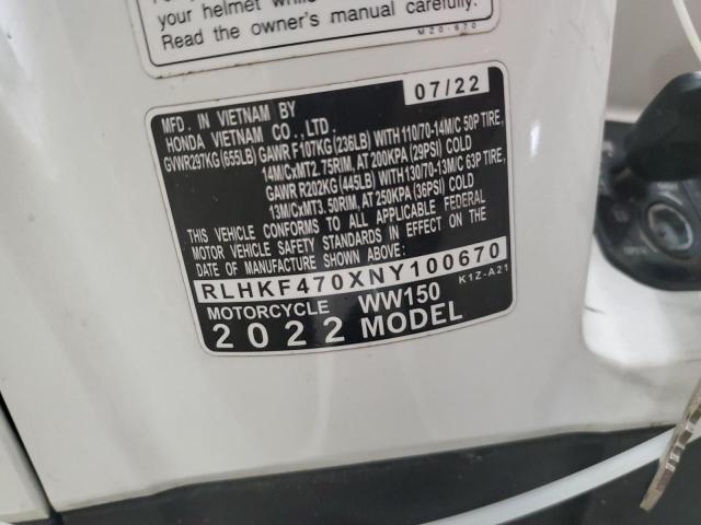 2022 HONDA WW150 RLHKF470XNY100670