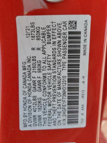 2022 HONDA CIVIC EX - 2HGFE1F73NH312310