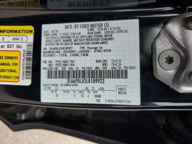 2020 FORD FUSION SE - 3FA6P0LU3LR189922