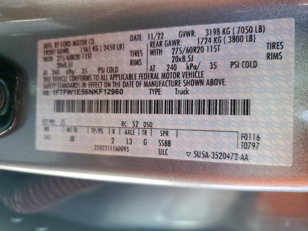 2022 FORD F150 SUPER - 1FTFW1E56NKF12960