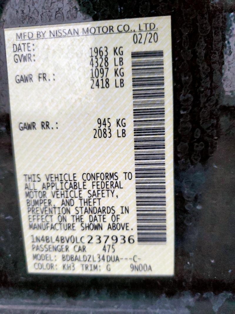 2020 NISSAN ALTIMA S 1N4BL4BV0LC237936