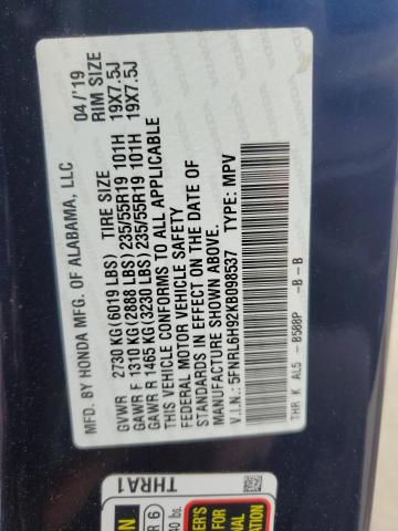 2019 HONDA ODYSSEY EL 5FNRL6H92KB098537