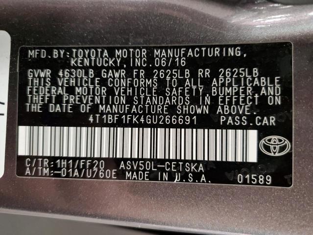 2016 TOYOTA CAMRY LE 4T1BF1FK4GU266691
