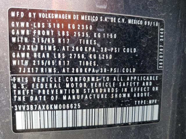 2019 VOLKSWAGEN TIGUAN SE - 3VV3B7AX6KM006625