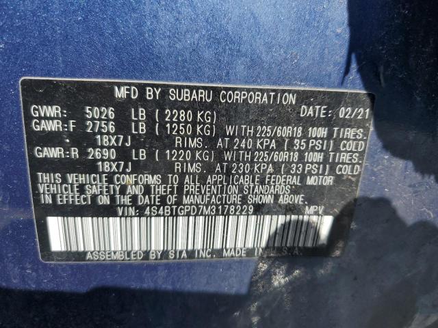 2021 SUBARU OUTBACK TO - 4S4BTGPD7M3178229