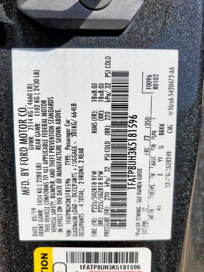 2019 FORD MUSTANG - 1FATP8UH3K5181596