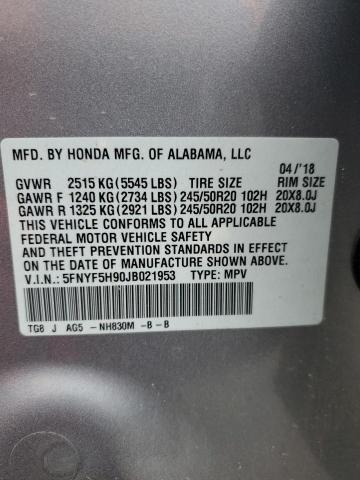 2018 HONDA PILOT TOUR - 5FNYF5H90JB021953
