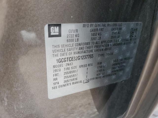 2016 CHEVROLET COLORADO L 1GCGTCE32G1237765