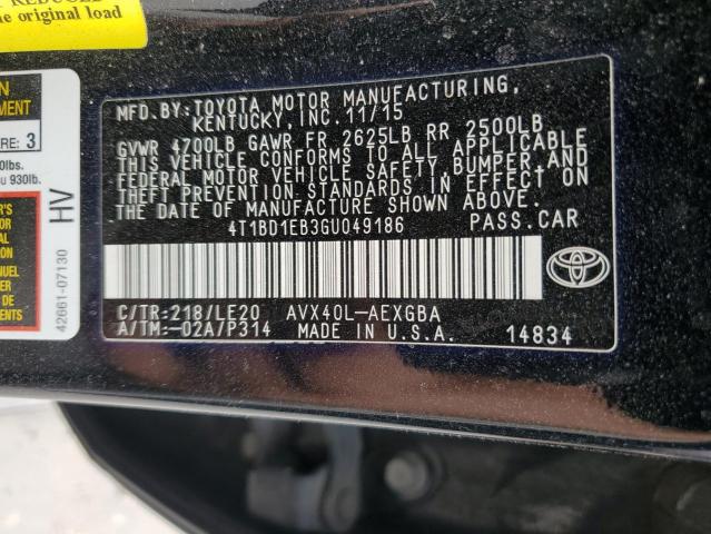 2016 TOYOTA AVALON HYB 4T1BD1EB3GU049186