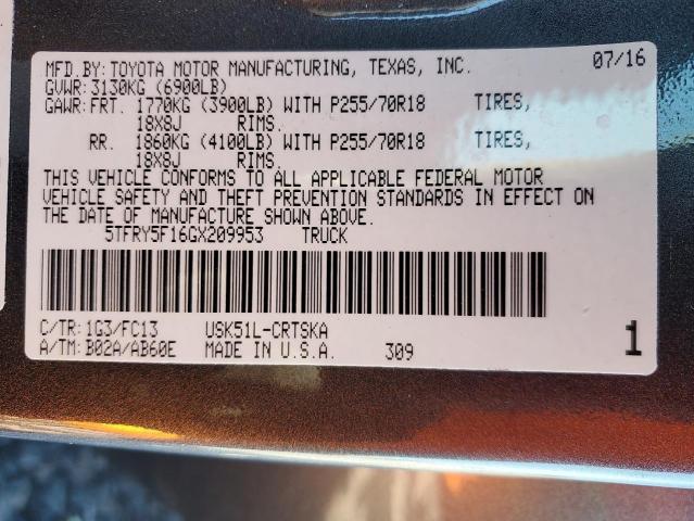 2016 TOYOTA TUNDRA DOU - 5TFRY5F16GX209953