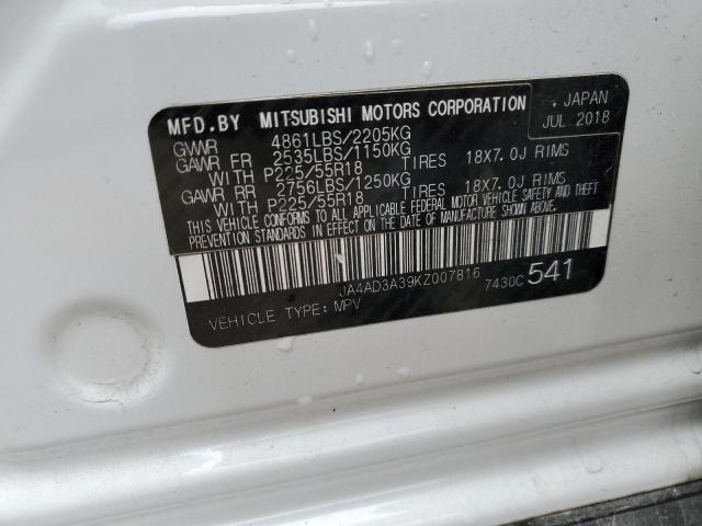 2019 MITSUBISHI OUTLANDER - JA4AD3A39KZ007816