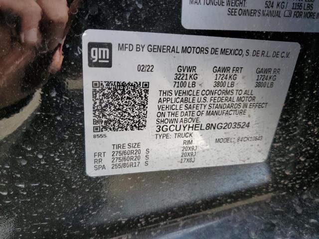 2022 CHEVROLET SILVERADO LTD K1500 HIGH COUNTRY 3GCUYHEL8NG203524