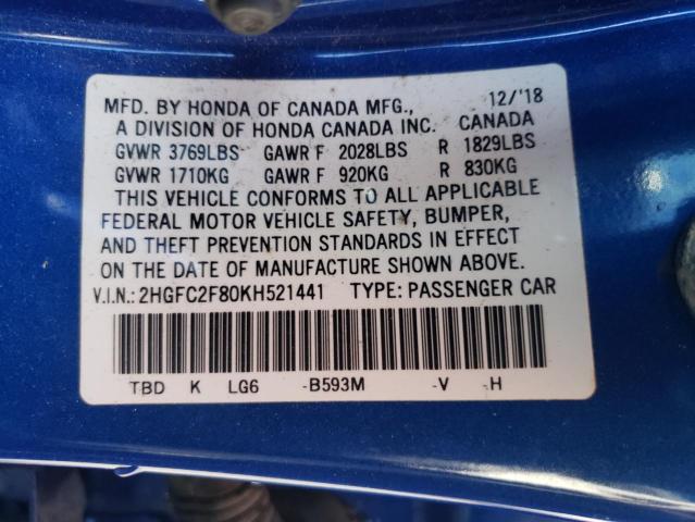 2019 HONDA CIVIC SPOR - 2HGFC2F80KH521441