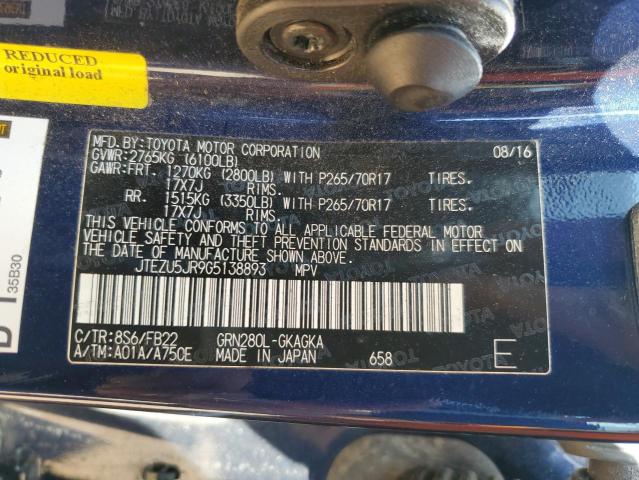 2016 TOYOTA 4RUNNER SR - JTEZU5JR9G5138893