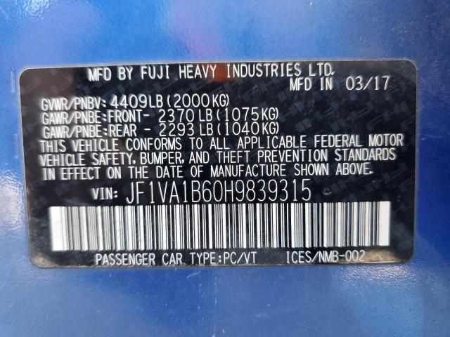 2017 SUBARU WRX JF1VA1B60H9839315