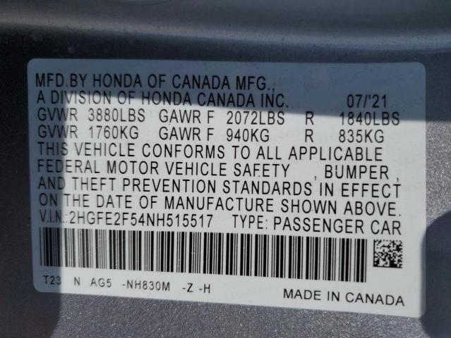 2022 HONDA CIVIC SPOR - 2HGFE2F54NH515517