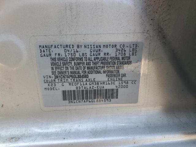 2016 NISSAN VERSA S - 3N1CN7AP6GL884593