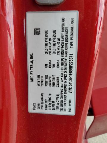 2022 TESLA MODEL 3 - 5YJ3E1EB9NF278371