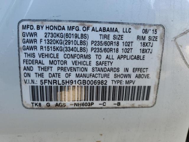 2016 HONDA ODYSSEY TO - 5FNRL5H91GB006982