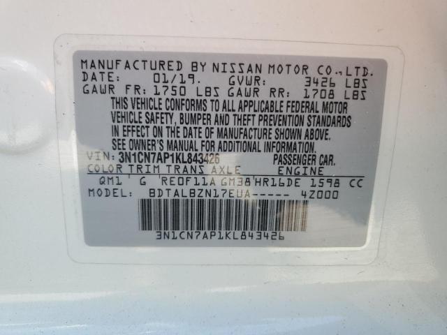 2019 NISSAN VERSA S - 3N1CN7AP1KL843426