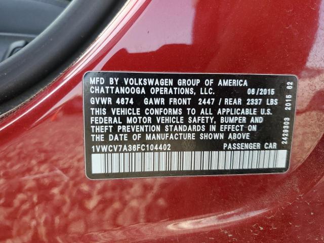 2015 VOLKSWAGEN PASSAT SEL 1VWCV7A36FC104402
