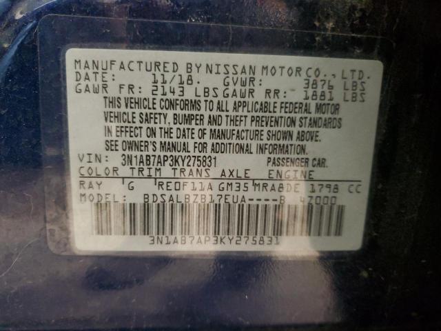 2019 NISSAN SENTRA S - 3N1AB7AP3KY275831