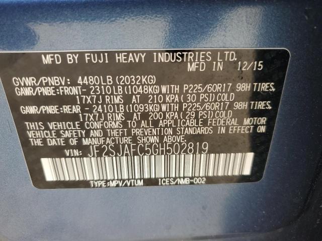 2016 SUBARU FORESTER 2 - JF2SJAFC5GH502819