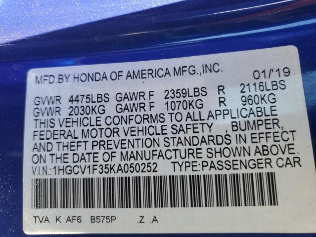 2019 HONDA ACCORD SPO - 1HGCV1F35KA050252