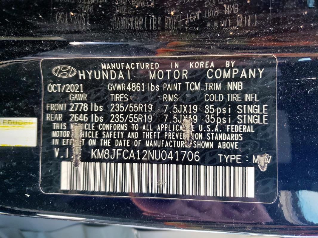 2022 HYUNDAI TUCSON SEL - KM8JFCA12NU041706