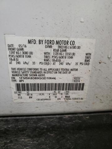 2016 FORD EXPLORER X - 1FM5K8D89GGD10644