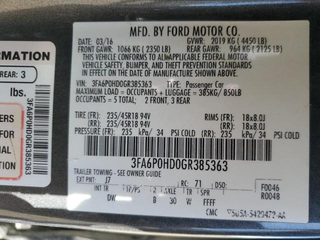 2016 FORD FUSION SE - 3FA6P0HD0GR385363