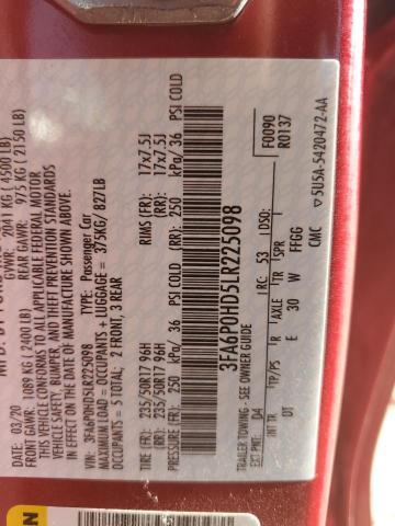 2020 FORD FUSION SE - 3FA6P0HD5LR225098