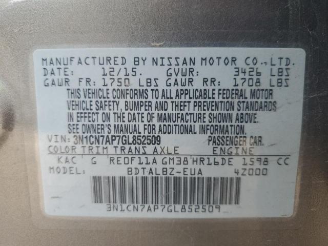 2016 NISSAN VERSA S - 3N1CN7AP7GL852509