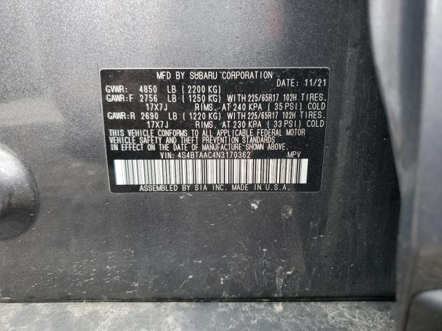 2022 SUBARU OUTBACK 4S4BTAAC4N3170362