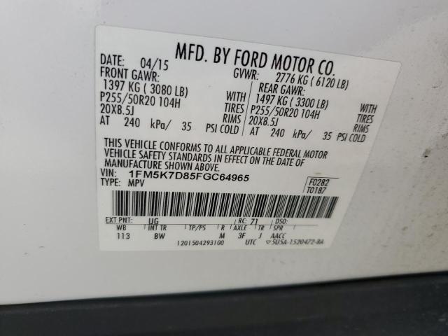 2015 FORD EXPLORER X 1FM5K7D85FGC64965