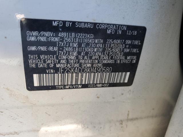 2019 SUBARU FORESTER JF2SKACC8KH490580