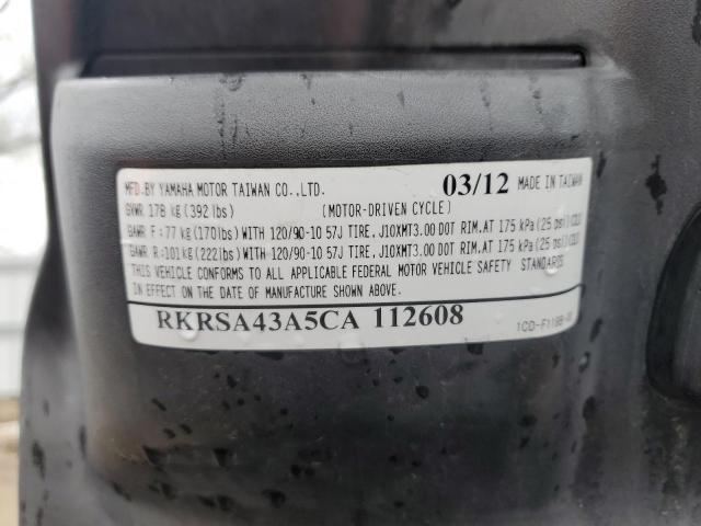 2012 YAMAHA ZUMA RKRSA43A5CA112608