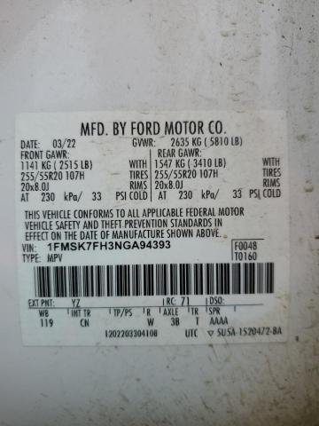 2022 FORD EXPLORER L 1FMSK7FH3NGA94393